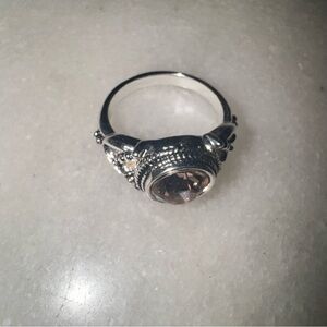 Silver tone pink stone ring